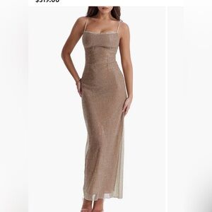 HOUSE OF CB ALONDRA CAFE AU LAIT BEADED MAXI DRESS-LIMITED EDITION XS